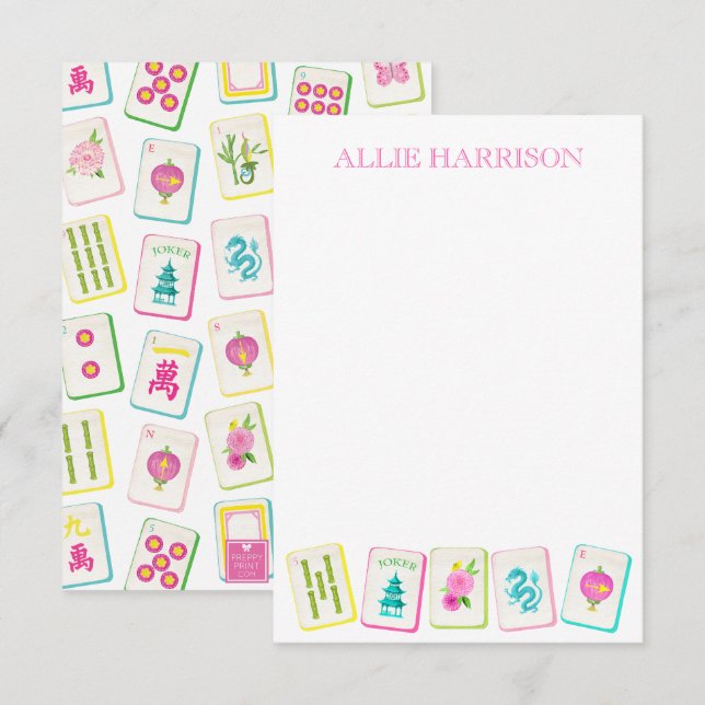 Carte De Correspondance Aquarelle brillante mosaïque Mahjong personnalisée (Devant / Derrière)