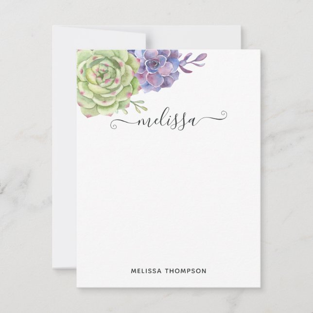 Carte De Correspondance Aquarelle Cactus du désert Succulents (Devant)