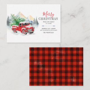 Carte De Correspondance Aquarelle Camion rouge Joyeux Noël Lumberjack