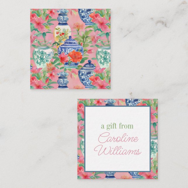 Carte De Correspondance Aquarelle Chinoiserie Ginger Jars & Fleurs Cadeau (Devant / Derrière)
