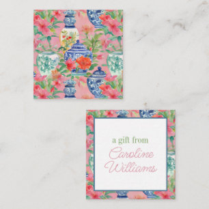 Carte De Correspondance Aquarelle Chinoiserie Ginger Jars & Fleurs Cadeau