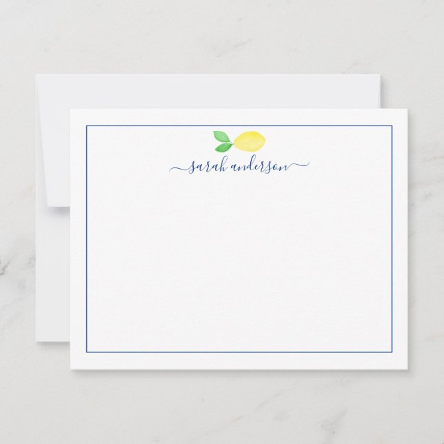 Carte De Correspondance Aquarelle Citron Bleu Bordure personnalisée (Devant)