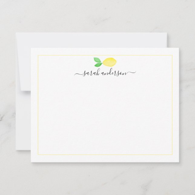 Carte De Correspondance Aquarelle Citron jaune Bordure personnalisée (Devant)