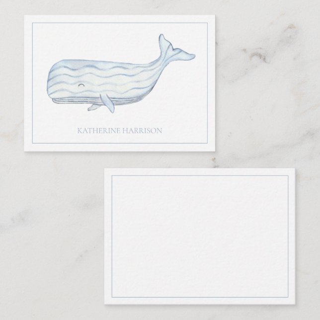 Carte De Correspondance Aquarelle côtière Baleine bleue Personnalisée (Devant / Derrière)