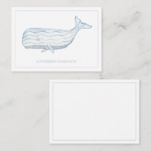 Carte De Correspondance Aquarelle côtière Baleine bleue Personnalisée