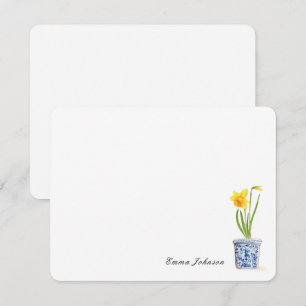 Carte De Correspondance Aquarelle Daffodique en pot bleu et blanc