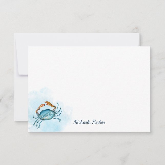 Carte De Correspondance Aquarelle de crabe bleu Océan Personnalisé (Devant)