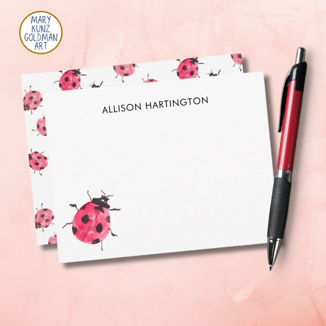 Carte De Correspondance Aquarelle dessinée à la main Ladybug Whimsical Ins (Writing notes is more fun with our unique ladybug-themed personalized note cards!)