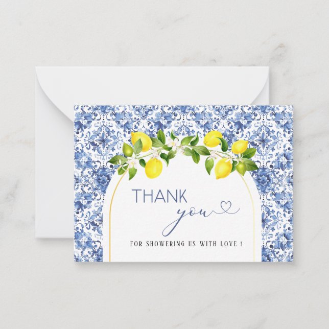 Carte De Correspondance Aquarelle ElegantCitrus Lemon baby shower merci (Devant)