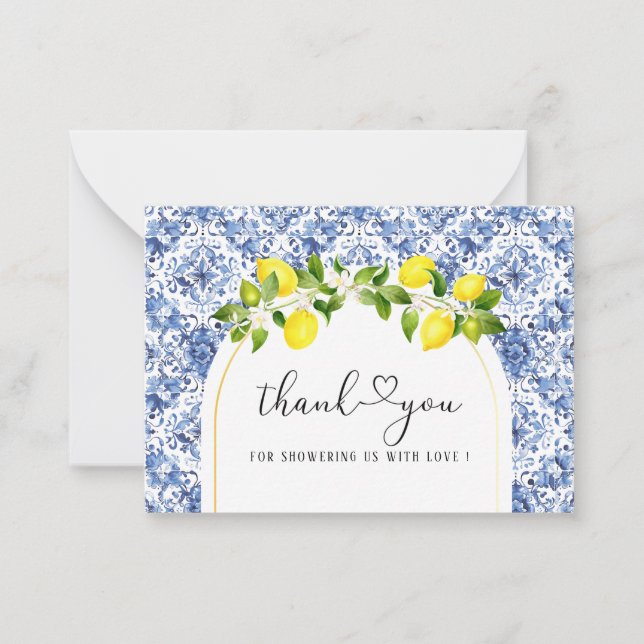 Carte De Correspondance Aquarelle ElegantCitrus Lemon baby shower merci (Devant)