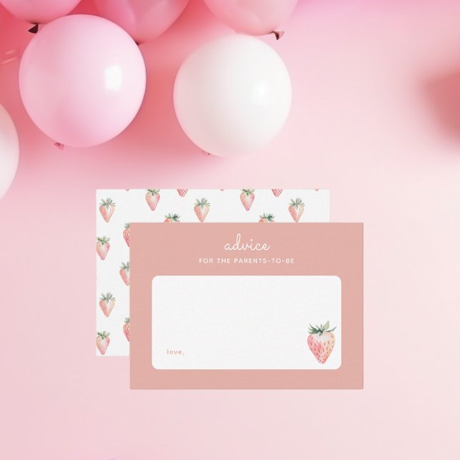 Carte De Correspondance Aquarelle estivale Fraise Conseils aux parents (pink coquette advice for the parents blank card for a berry sweet baby shower. Watercolor strawberry)