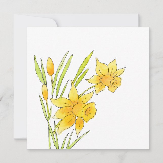 Carte De Correspondance Aquarelle et daffodiques de stylo (Devant)