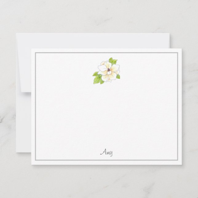 Carte De Correspondance Aquarelle et fleur de stylos Magnolia (Devant)