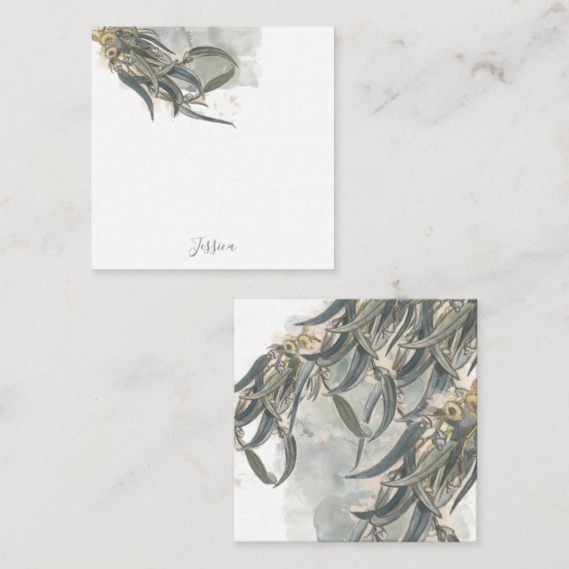 Carte De Correspondance Aquarelle Eucalyptus Verdure Feuille (Devant / Derrière)