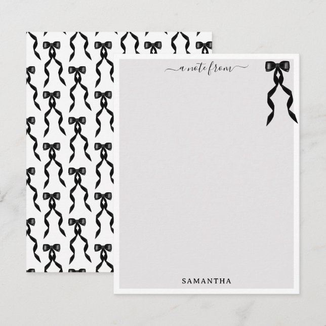 Carte De Correspondance Aquarelle fantaisie Noir Bow personnalisée (Devant / Derrière)