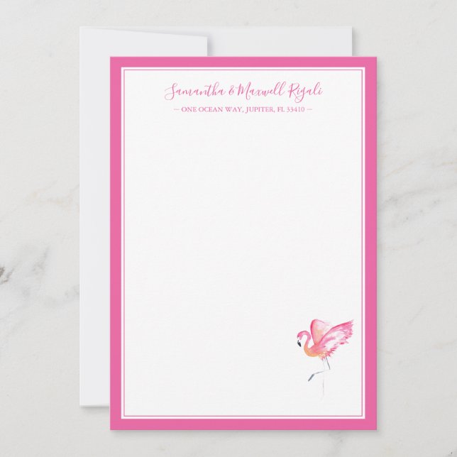 Carte De Correspondance Aquarelle Flamant rose rose papeterie personnelle (Devant)