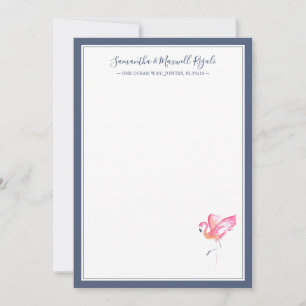 Carte De Correspondance Aquarelle Flamant rose rose papeterie personnelle