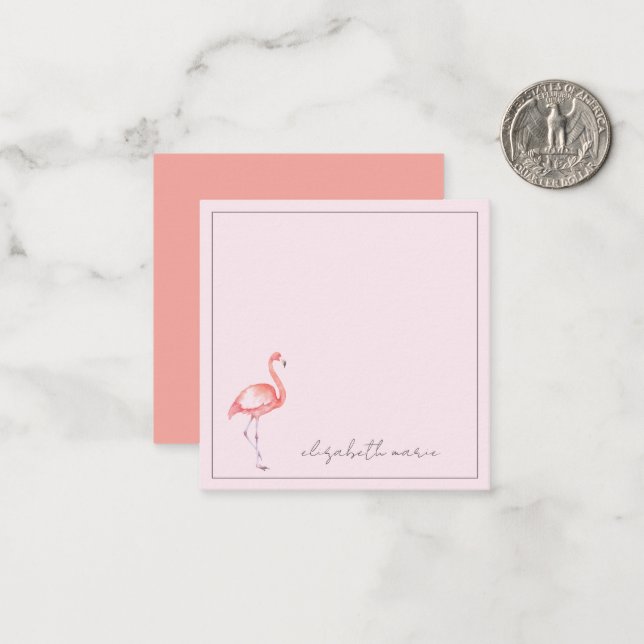 Carte De Correspondance Aquarelle Flamant rose rose personnalisé (Devant/Arrière en situation)