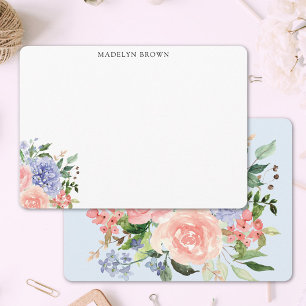 Carte De Correspondance Aquarelle Fleur de Hortensia Rose Bleu