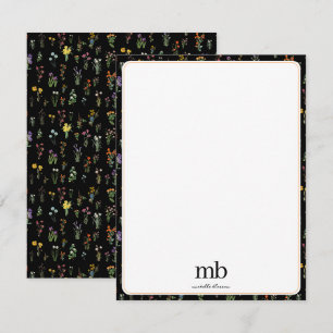 Carte De Correspondance Aquarelle fleur sauvage Floral botanique noir