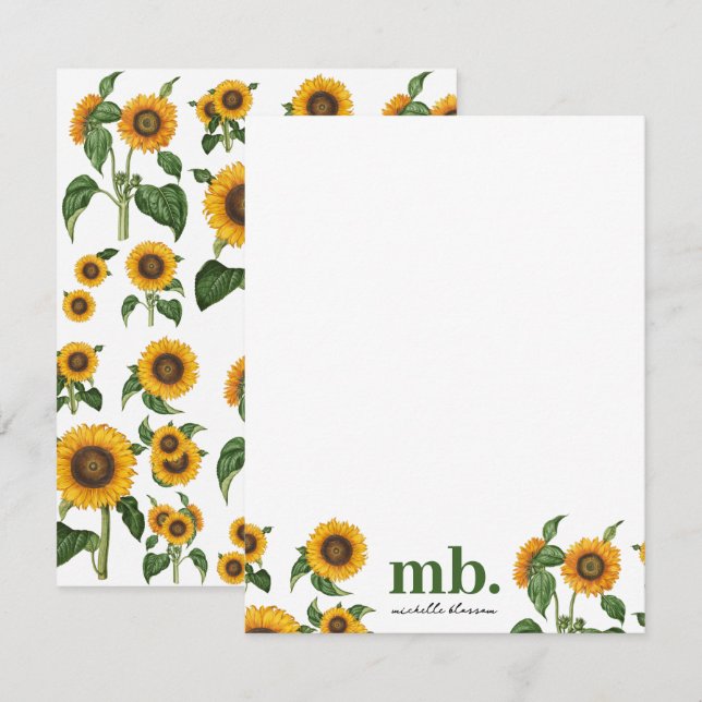 Carte De Correspondance Aquarelle Fleurs de soleil Botanique Foliage Verdu (Devant / Derrière)