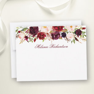 Carte De Correspondance Aquarelle Floral Bourgogne Personnalisée