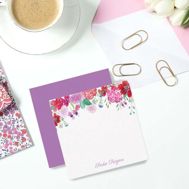 Carte De Correspondance Aquarelle Floral Peonas & Hydrangeas Personnaliser (Créateur téléchargé)