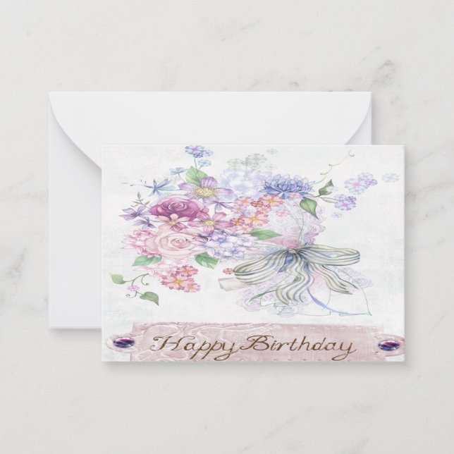 Carte De Correspondance Aquarelle florale Anniversaire (Devant)