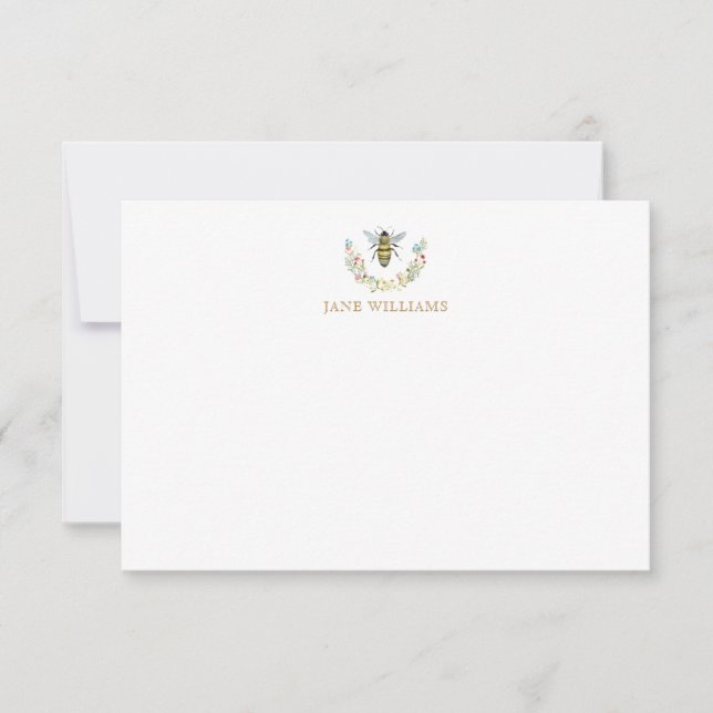 Carte De Correspondance Aquarelle Florale Bee personnalisée (Devant)