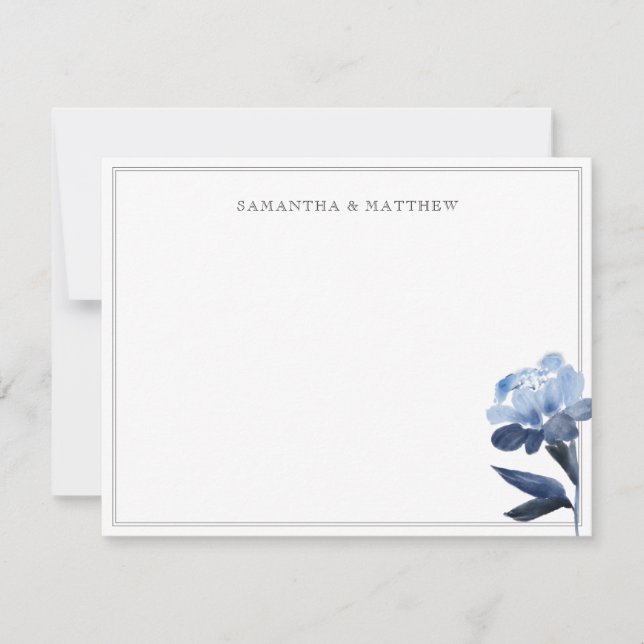 Carte De Correspondance Aquarelle Florale Bleue Deux Frontières Couple (Devant)