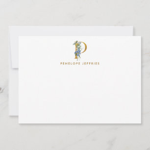 Carte De Correspondance Aquarelle Florale Monogramme or Lettre P Note Card