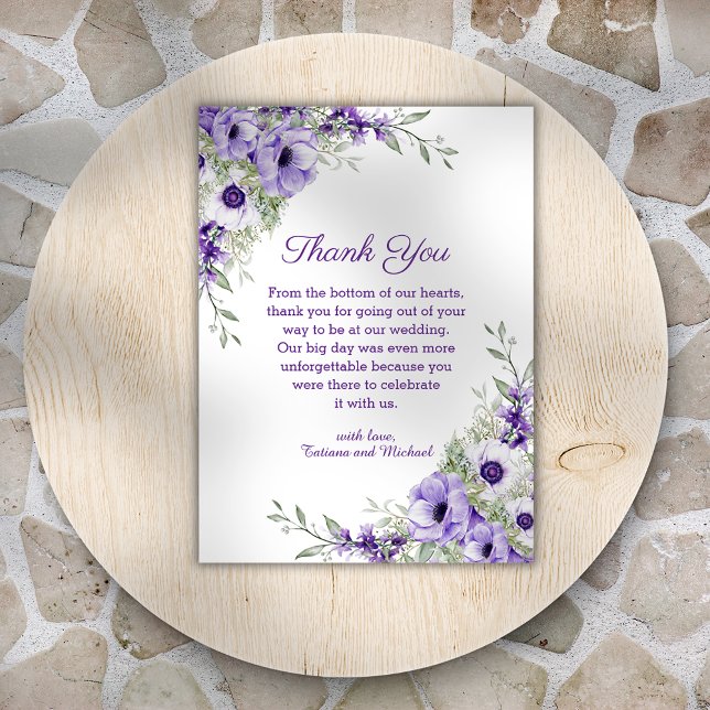 Carte De Correspondance aquarelle florale violet script mariage merci (Créateur téléchargé)