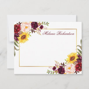 Carte De Correspondance Aquarelle Flore Bourgogne Gold Frame Personnalisé