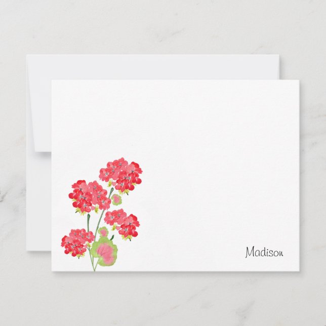 Carte De Correspondance Aquarelle Geraniums tiges (Devant)