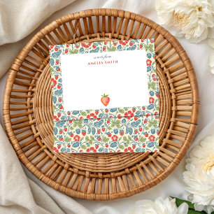 Carte De Correspondance aquarelle Grandmillennial Fraise Pastel 