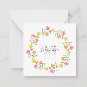 Carte De Correspondance Aquarelle jaune, orange, rose Note de couronne flo