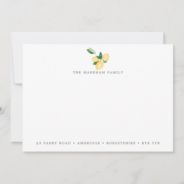 Carte De Correspondance Aquarelle Lemons Adresse de famille (Devant)