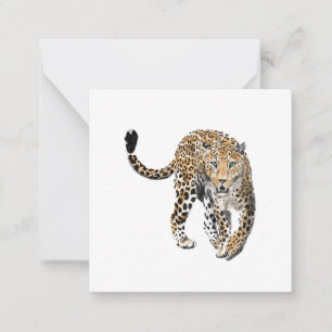 Carte De Correspondance aquarelle léopard jungle chat animal peint vert