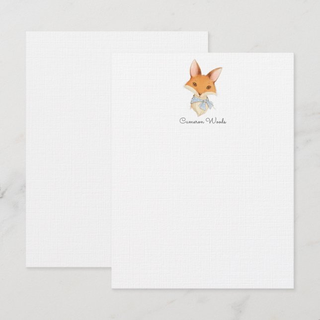 Carte De Correspondance Aquarelle Little Woodland Fox personnalisée (Devant / Derrière)