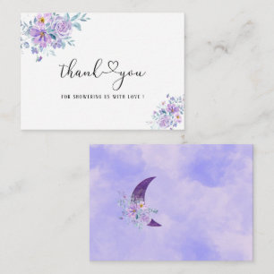 Carte De Correspondance Aquarelle Lune fleurs violettes merci