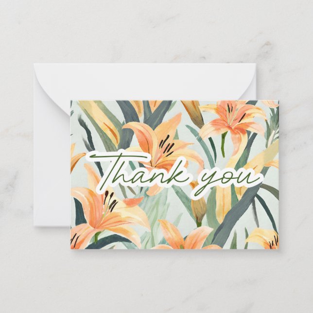Carte De Correspondance Aquarelle Lys of Gratitude Merci Note (Devant)