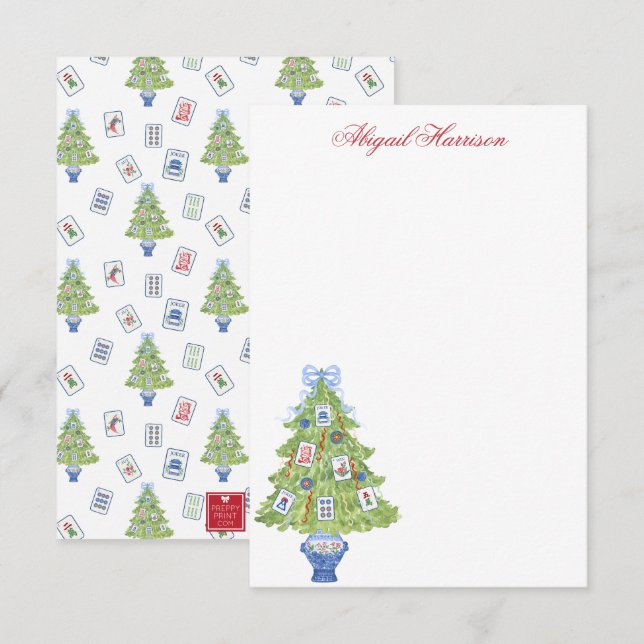 Carte De Correspondance Aquarelle Mahjong sapin de Noël personnalisé (Devant / Derrière)