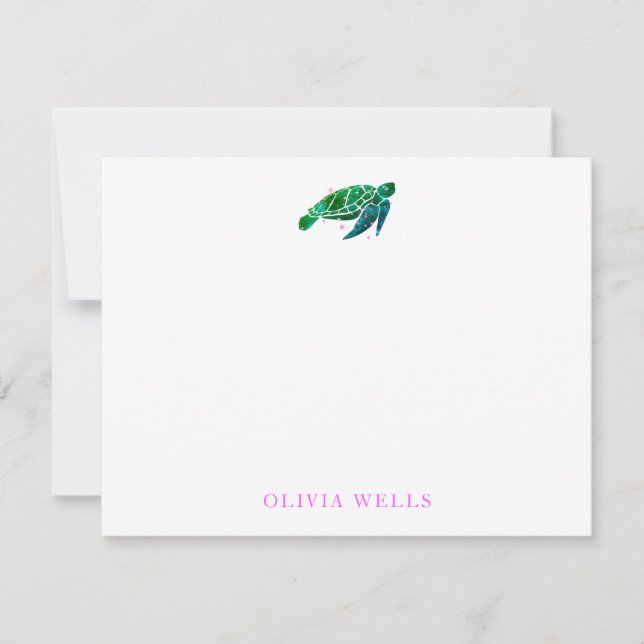 Carte De Correspondance Aquarelle Merci de tortue marine (Devant)
