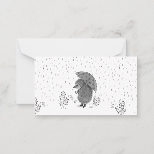 Carte De Correspondance Aquarelle mignonne Hérisson Rainy Day Whimsical (Devant)