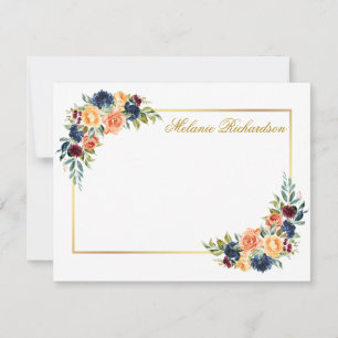 Carte De Correspondance Aquarelle Mixte Or Floral Cadre Personnalisé