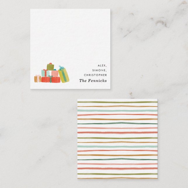 Carte De Correspondance Aquarelle moderne Cadeaux de Noël Carré Vacances (Devant / Derrière)