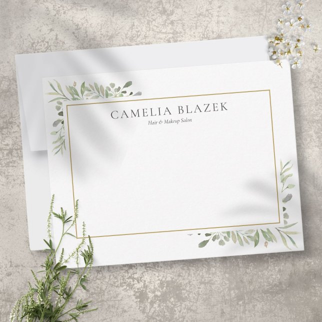 Carte De Correspondance Aquarelle moderne vert professionnel (Modern Watercolor Greenery Professional Note Card)