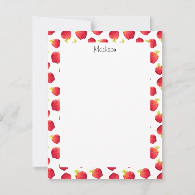 Carte De Correspondance Aquarelle Motif de pomme rouge (Devant)