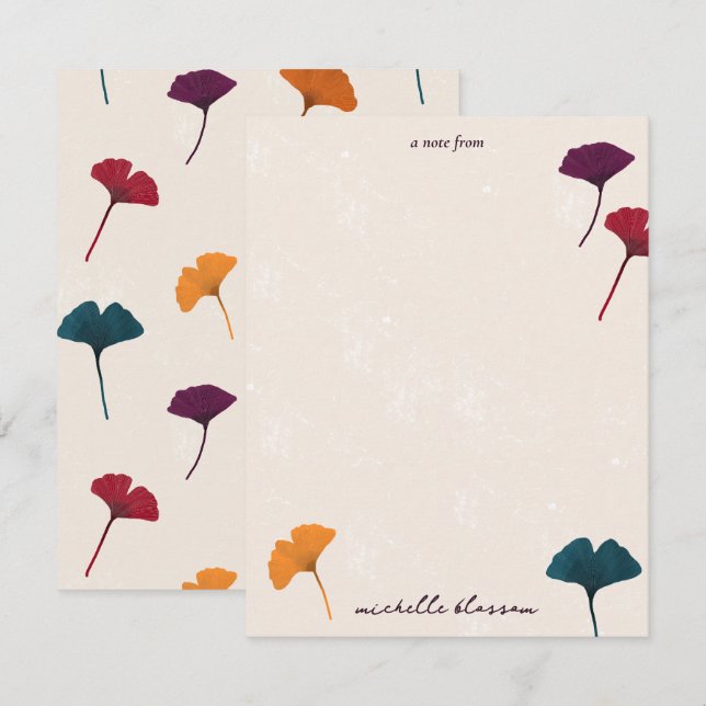 Carte De Correspondance Aquarelle Motif Ginkgo Leaf Automne Couleurs d'aut (Devant / Derrière)