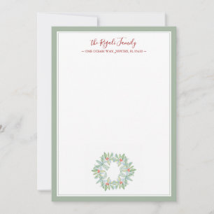 Carte De Correspondance Aquarelle Noël couronne cadeau de chauffage domest